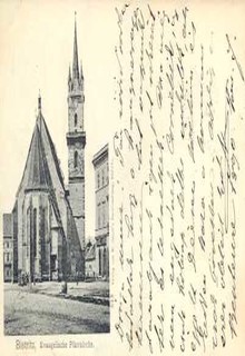 képeslap-Bistritz Evangelische Pfarrkirche //Beszterce, evangélikus templom