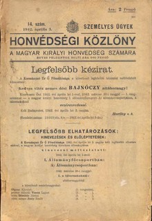 Honvédségi Közlöny a Magyar Királyi Honvédség számára - Személyes Ügyek (14. szám) 1942