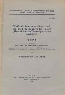  Stirile de interes medico-istoric din paragrafele 1-32 ai cartii lui Sulzer ,,Geschichte des Transalpinischen Daciens